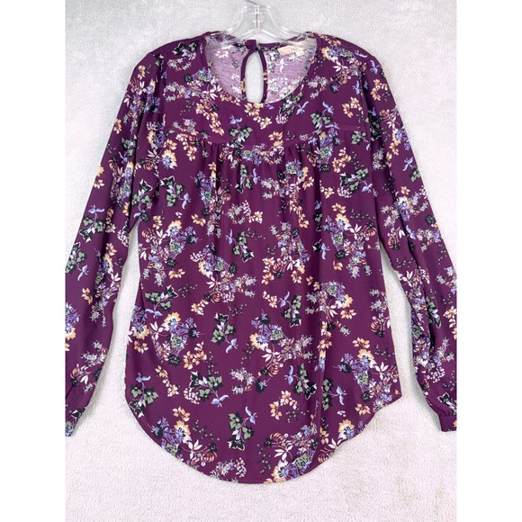 LOFT Tops - LOFT‎ Women's Purple Floral Long Sleeve Keyhole Blouse Top Size Small NWOT